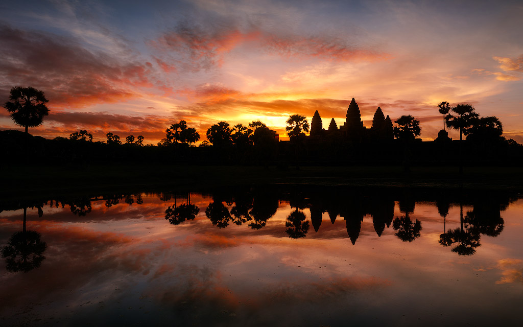 Fiery sunrise at Angkor Wat